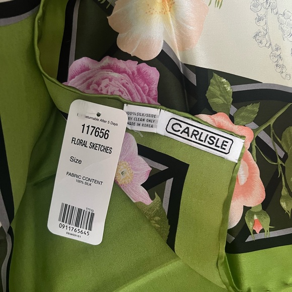 Carlisle Green and Black Floral Silk Scarf - Picture 6 of 7